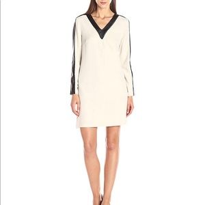 Faux Leather Trim Shift Dress